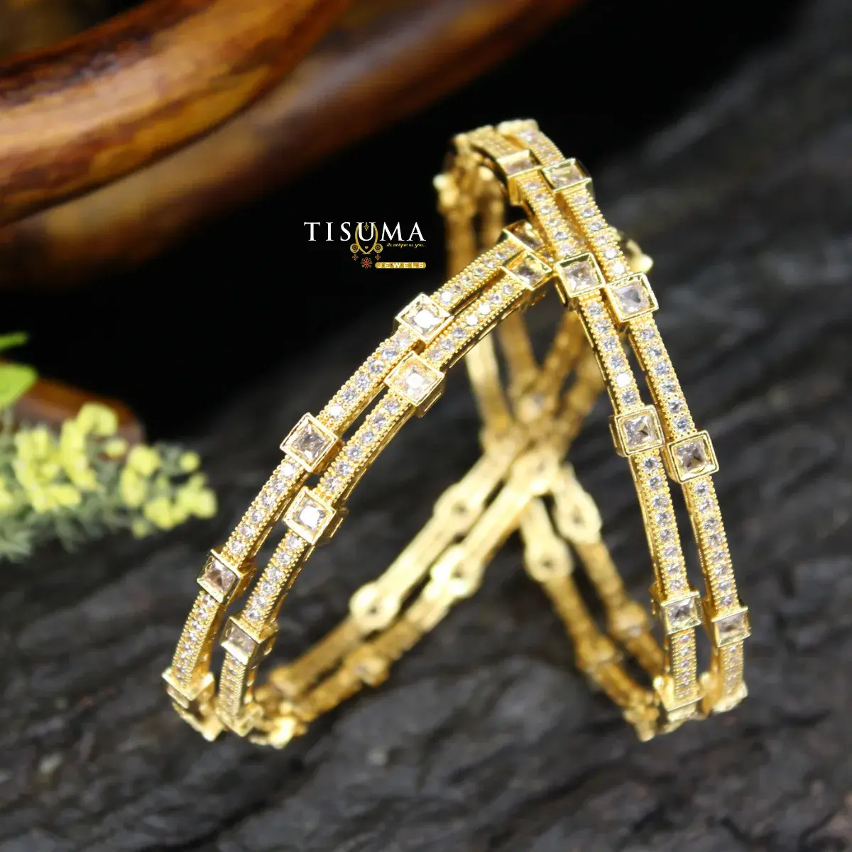 Princess-Cut White AD Bangles